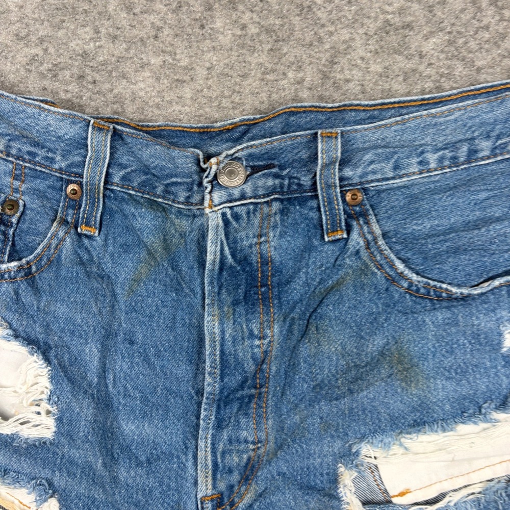 Levis 501 Shorts Women 32 Blue Distressed Cut Off Denim Button Fly - Picture 5 of 16